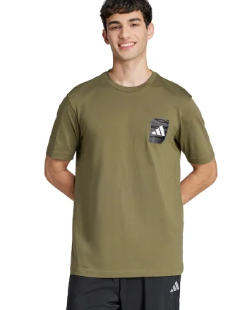 Tricou cu decolteu la baza gatului si logo aplicat, Alb/Negru/Kaki