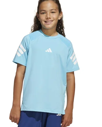 Tricou cu decolteu la baza gatului si logo, Alb/Albastru deschis