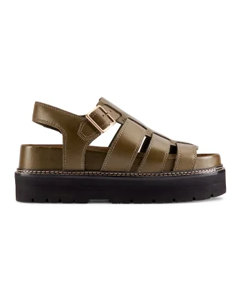 Sandale flatform de piele, Kaki