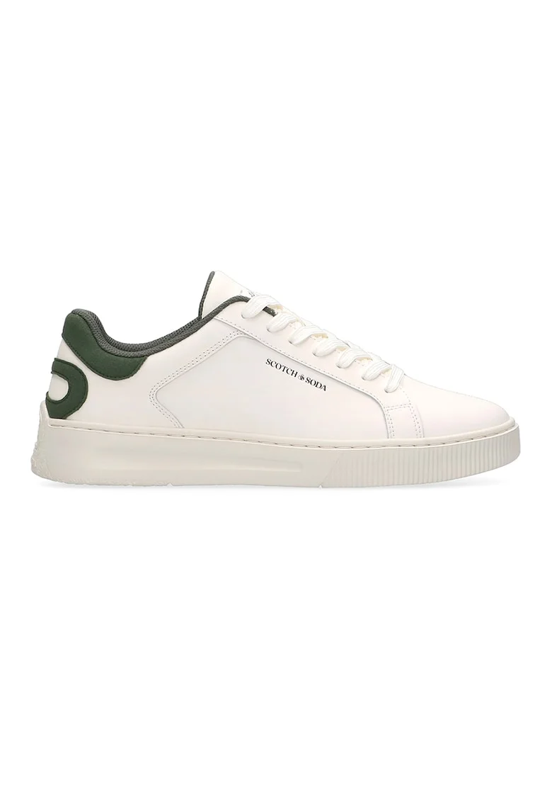 Pantofi sport de piele cu logo, Alb fildes/Verde feriga