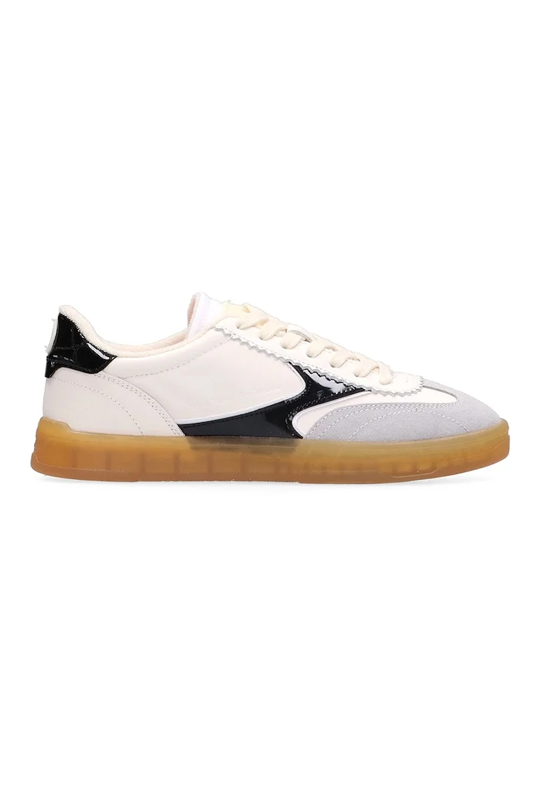 Pantofi sport wedge cu garnituri de piele intoarsa, Alb fildes/Negru/Gri deschis