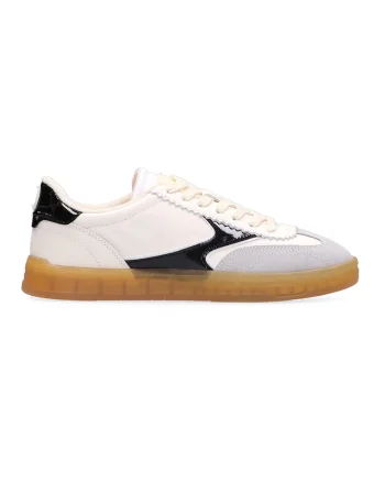 Pantofi sport wedge cu garnituri de piele intoarsa, Alb fildes/Negru/Gri deschis