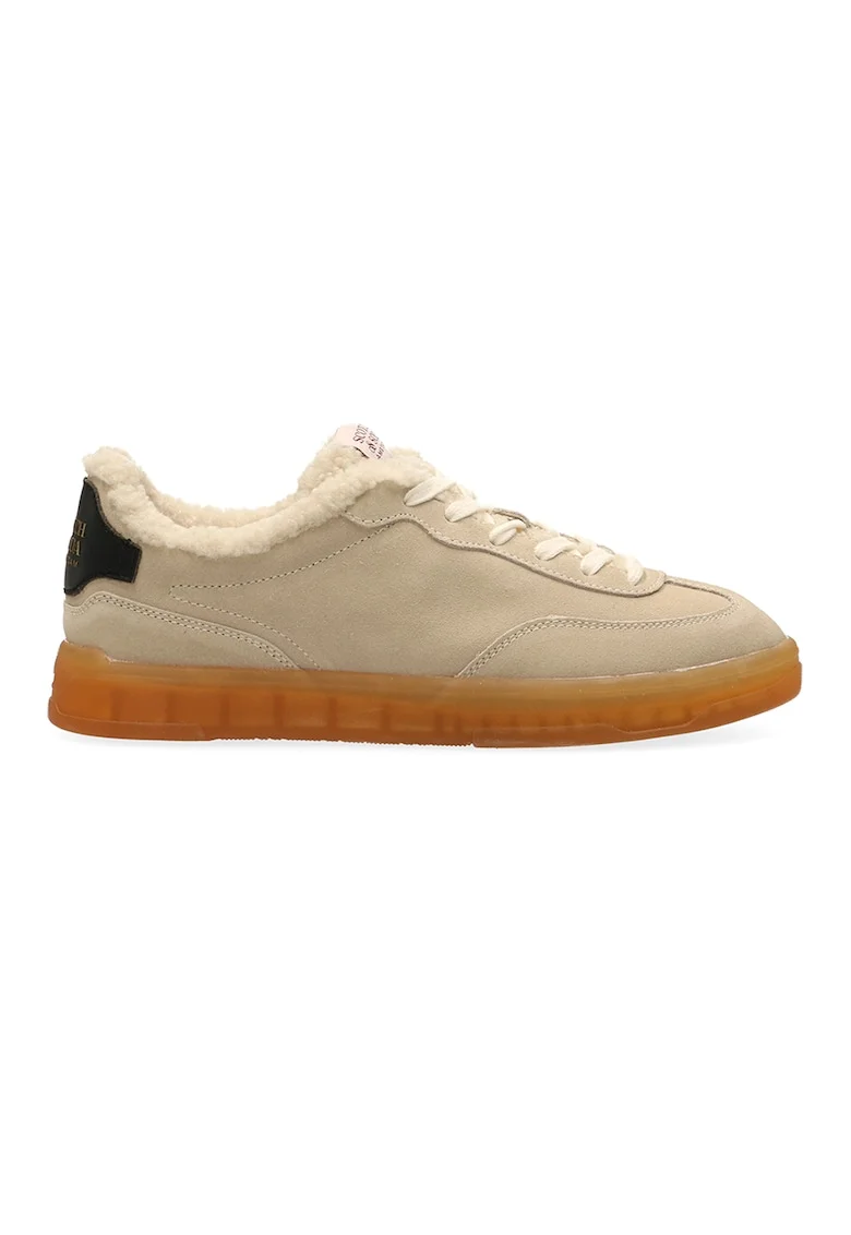 Pantofi sport de piele intoarsa cu garnituri de lana, Maro nisip