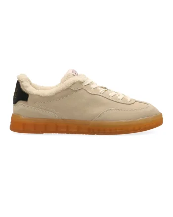 Pantofi sport de piele intoarsa cu garnituri de lana, Maro nisip