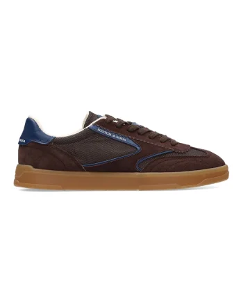 Pantofi sport de piele intoarsa cu garnituri sintetice, Maro inchis/Albastru inchis