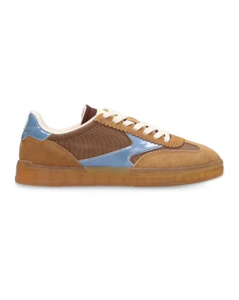 Pantofi sport cu talpa plata si garnituri de piele intoarsa, Albastru lavanda/Caramel