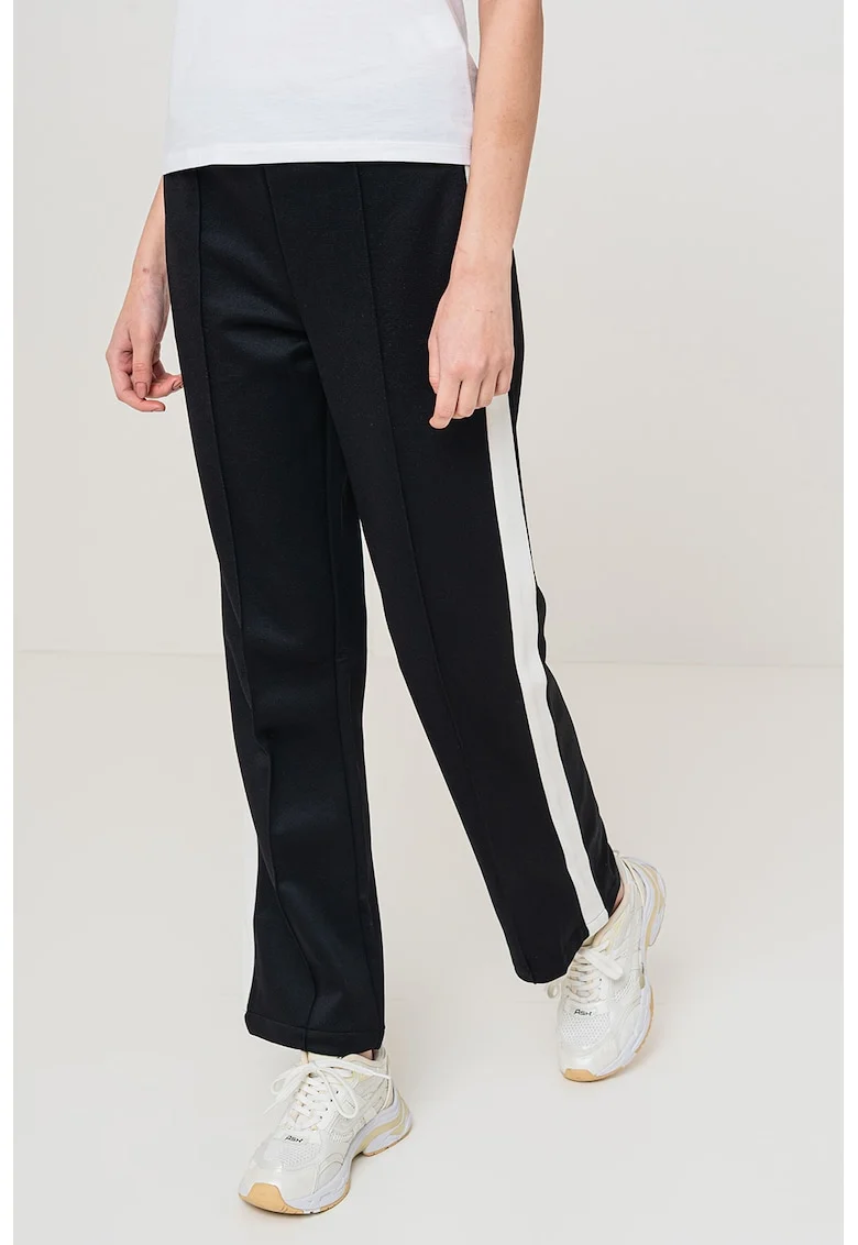 Pantaloni drepti cu banda elastica in talie, Negru