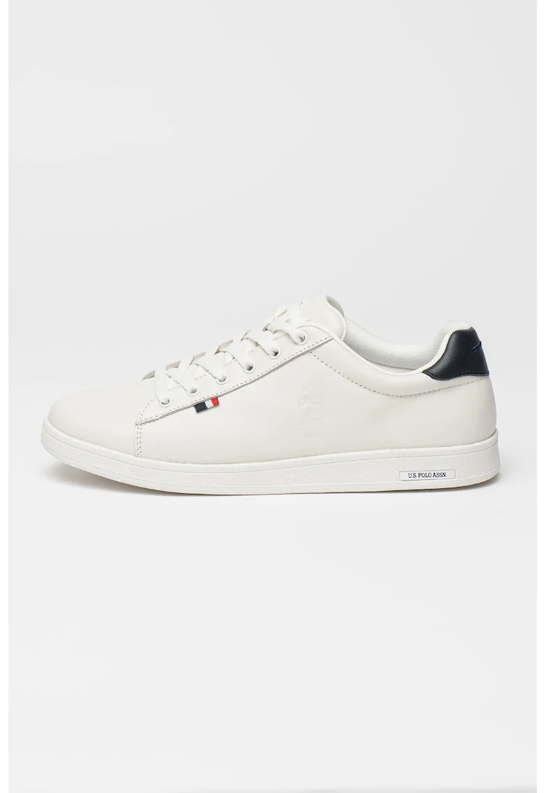 Pantofi sport din piele ecologica cu logo, Alb murdar