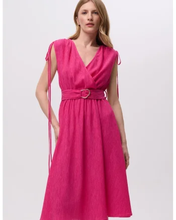 Rochie texturata din amestec de lyocell, Fucsia