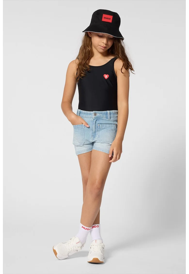 Costum de baie cu logo discret, Negru stins/Gri antracit