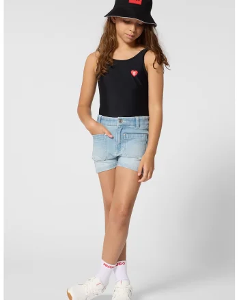Costum de baie cu logo discret, Negru stins/Gri antracit