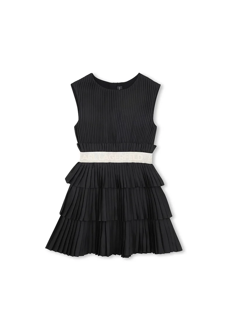 Rochie evazata fara maneci, Negru/Bej deschis