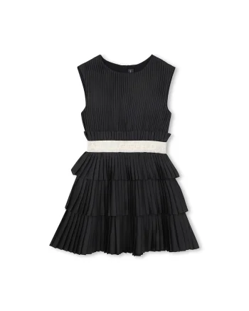 Rochie evazata fara maneci, Negru/Bej deschis