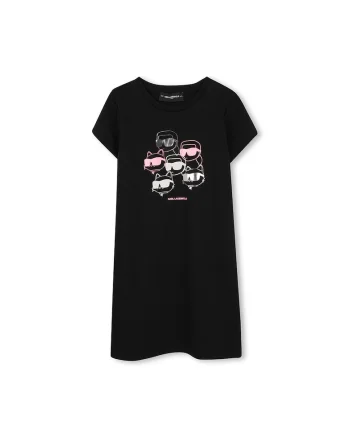 Rochie-tricou din bumbac cu model grafic, Negru/Roz pastel