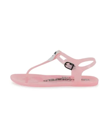 Sandale din material sintetic cu logo, Negru/Roz pastel