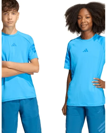 Tricou unisex cu decolteu la baza gatului si logo discret, Albastru