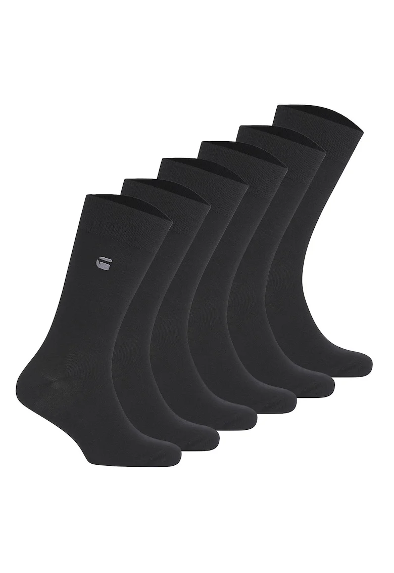 G-Star, Set de sosete lungi cu logo brodat - 6 perechi, Negru