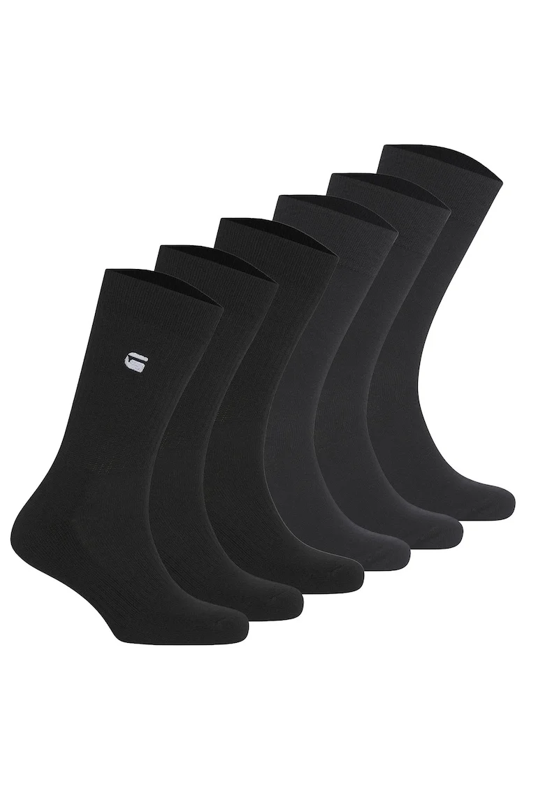 G-Star, Set de sosete lungi cu logo brodat - 6 perechi, Negru/Albastru inchis