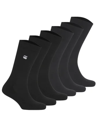 G-Star, Set de sosete lungi cu logo brodat - 6 perechi, Negru/Albastru inchis