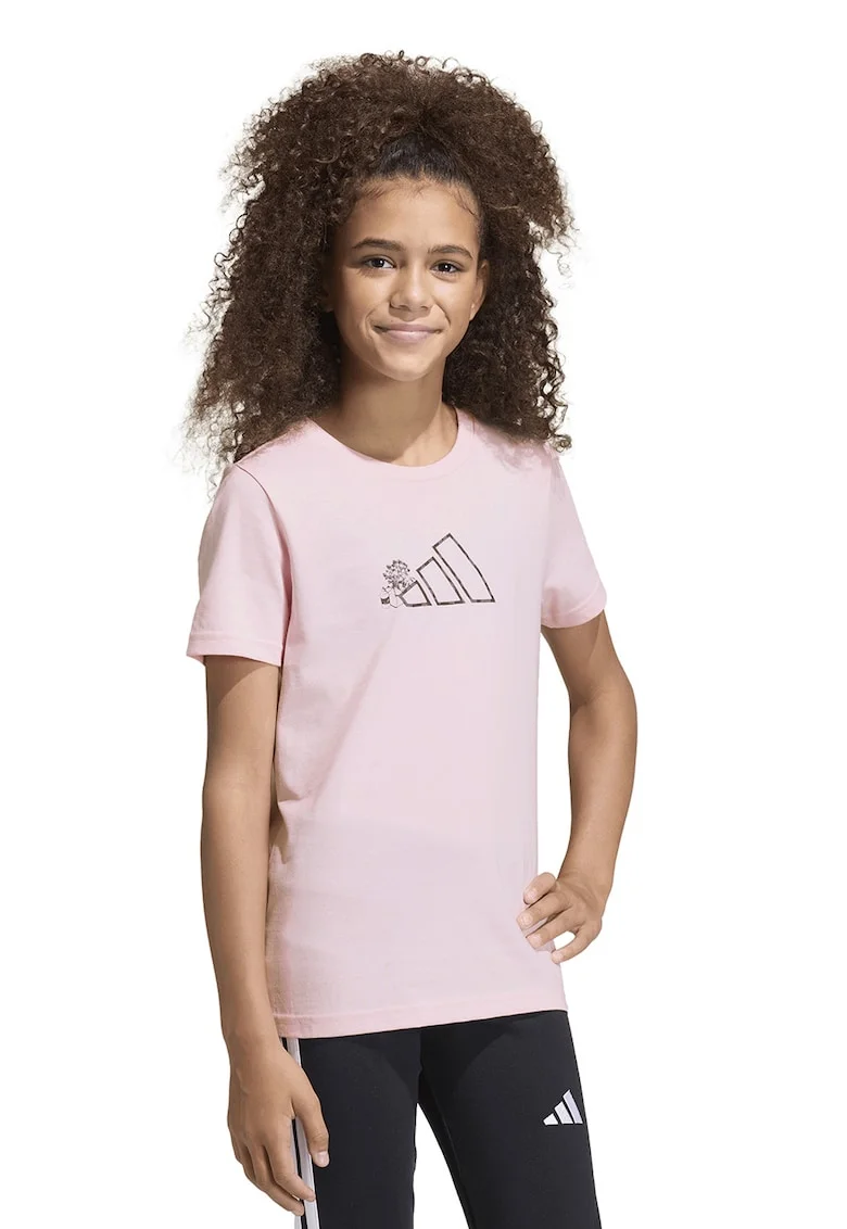 Tricou cu decolteu la baza gatului si logo, Negru/Roz pastel