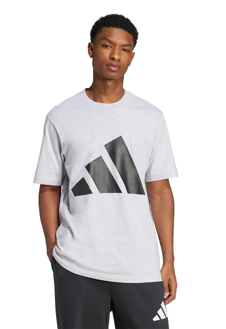 Tricou cu decolteu la baza gatului si imprimeu logo, Negru/Alb murdar