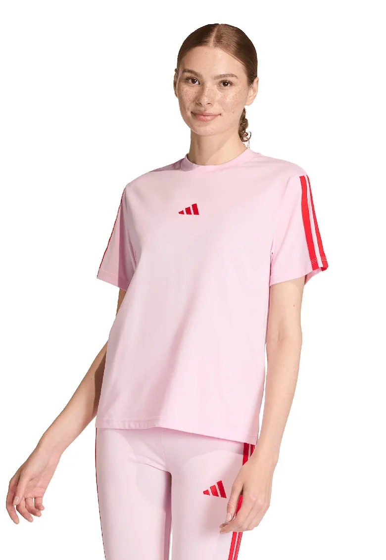 Tricou din bumbac cu decolteu la baza gatului, Roz