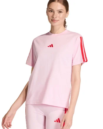 Tricou din bumbac cu decolteu la baza gatului, Roz