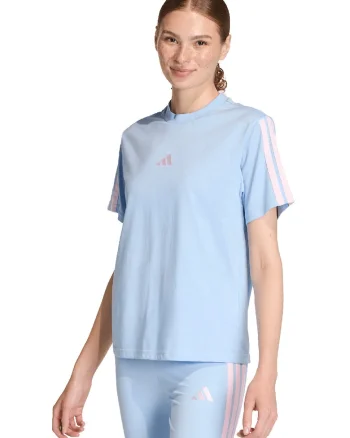 Tricou din bumbac cu decolteu la baza gatului, Roz deschis/Albastru glaciar