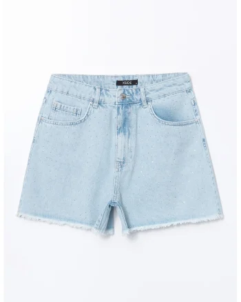 Blugi scurti cu croiala mom-fit, Albastru deschis