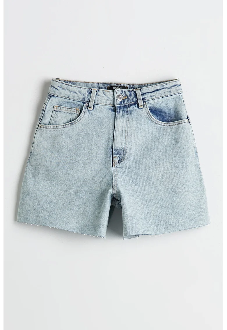 Pantaloni scurti din denim cu talie inalta, Albastru deschis