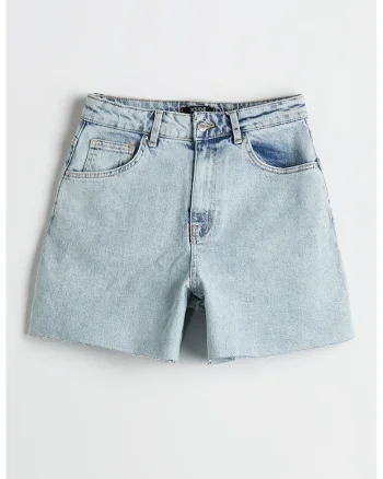 Pantaloni scurti din denim cu talie inalta, Albastru deschis