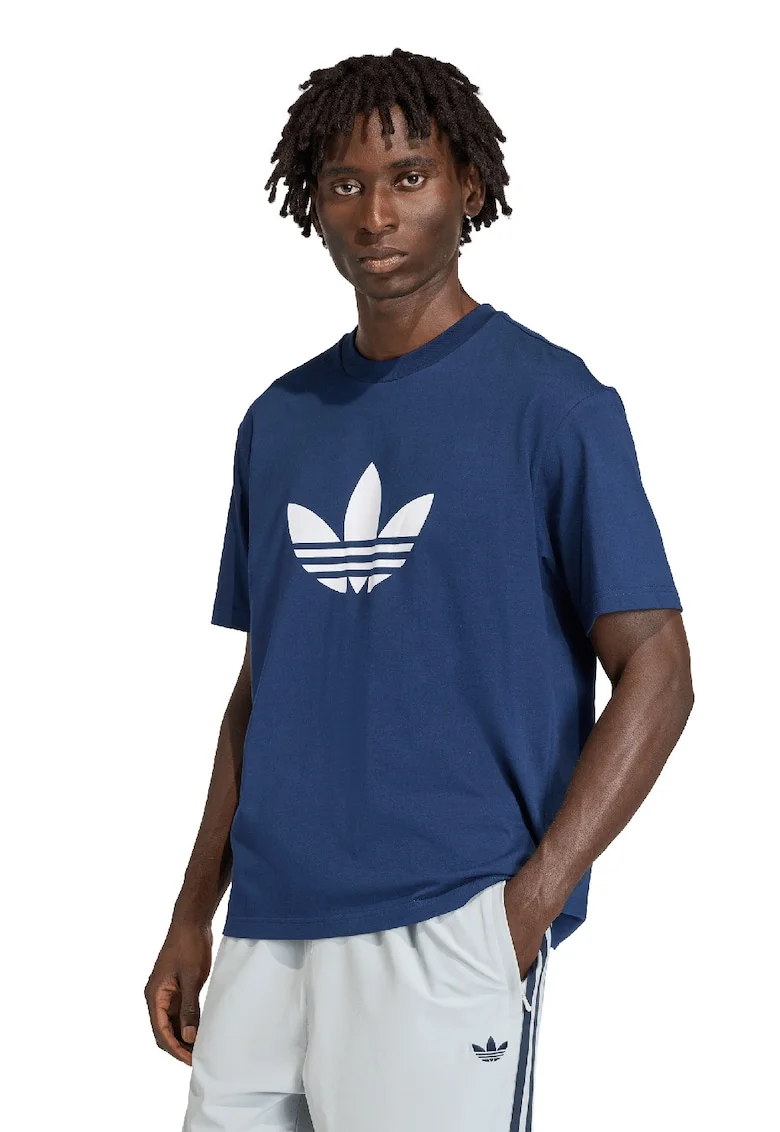 Tricou cu imprimeu logo Tirefoil, Alb/Albastru inchis