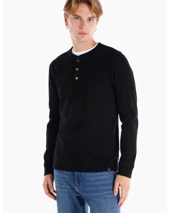Bluza cu decolteu henley si fenta cu nasturi, Negru