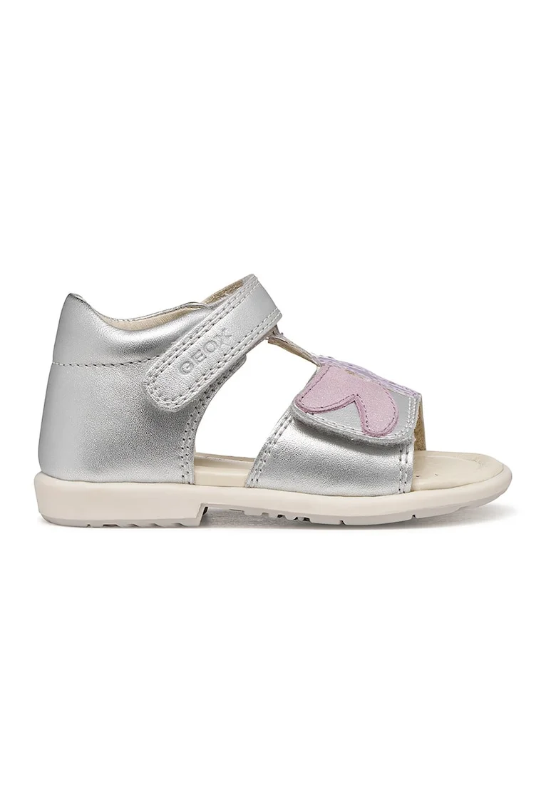 Sandale din piele cu banda velcro, Lila/Roz pal/Argintiu