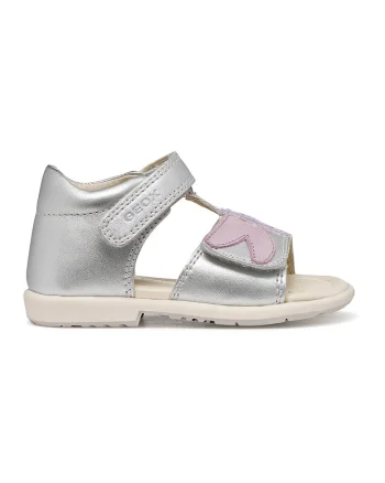 Sandale din piele cu banda velcro, Lila/Roz pal/Argintiu