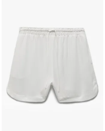 Pantaloni scurti cu snur si model uni, Alb murdar