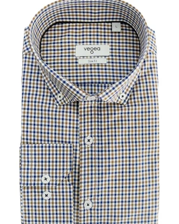 Camasa oxford din bumbac cu model in carouri, Alb/Maro/Albastru