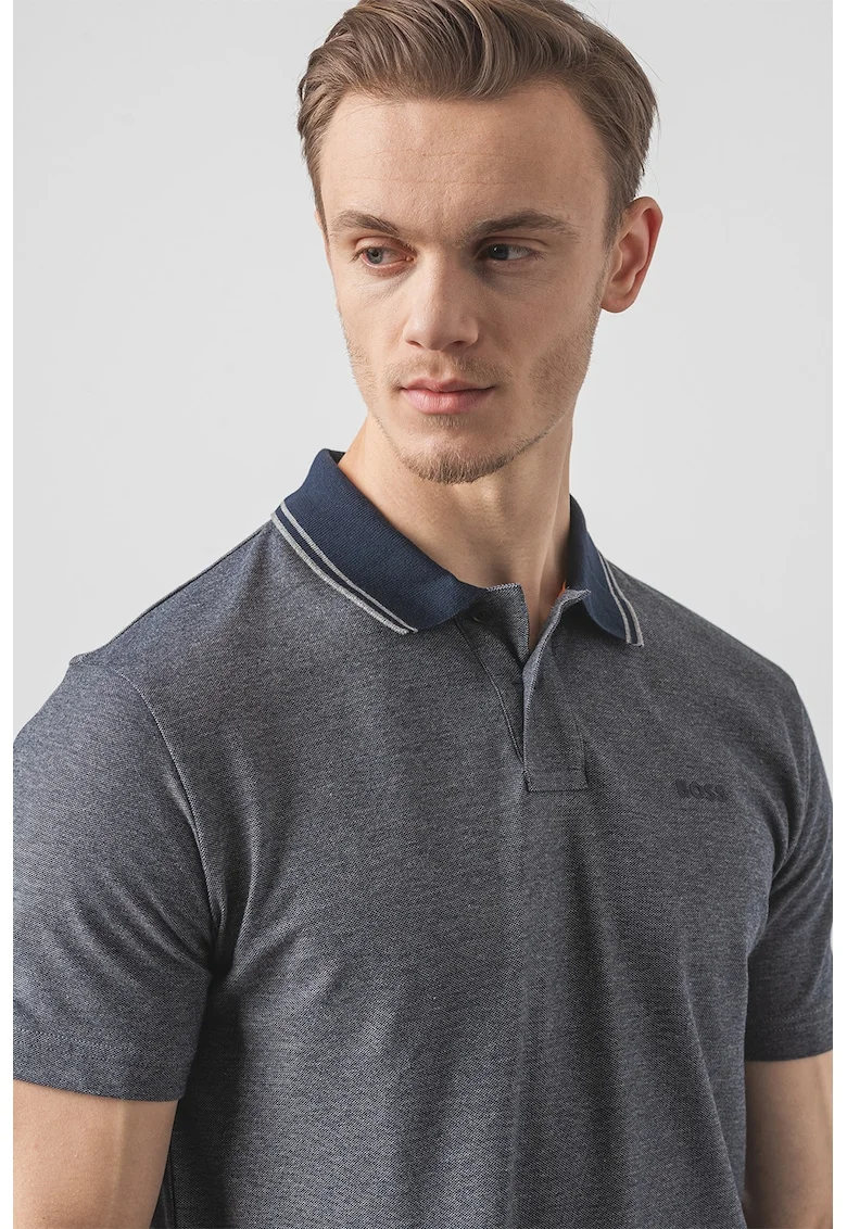 Tricou polo relaxed fit Peoxford, Gri/Bleumarin