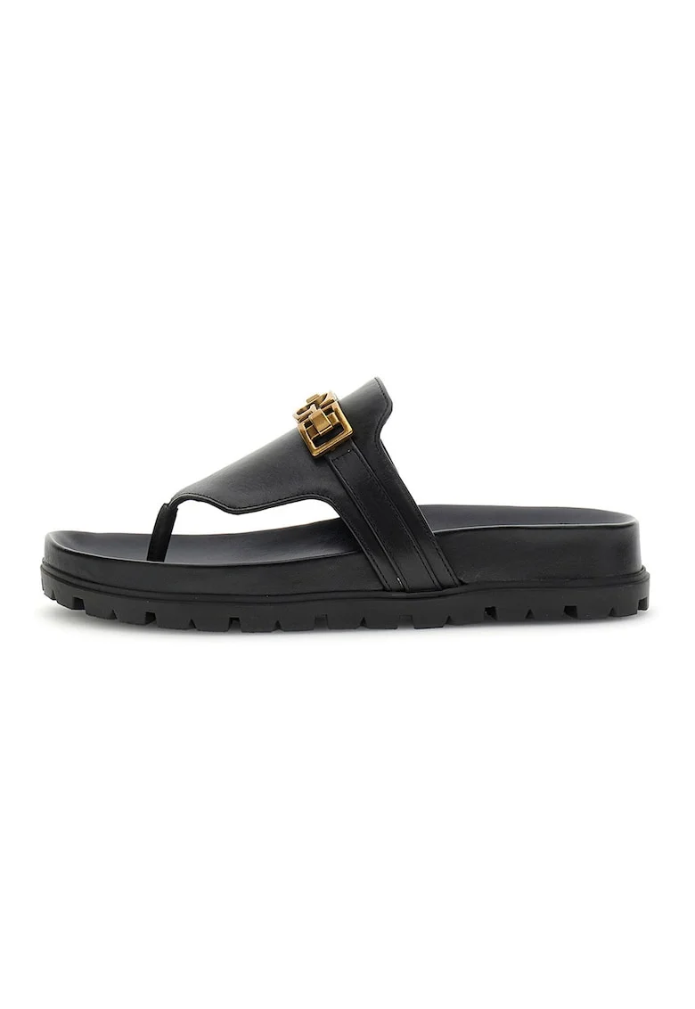 Papuci flip-flop din piele cu logo, Negru