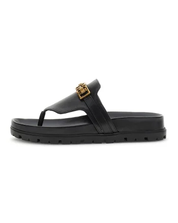 Papuci flip-flop din piele cu logo, Negru