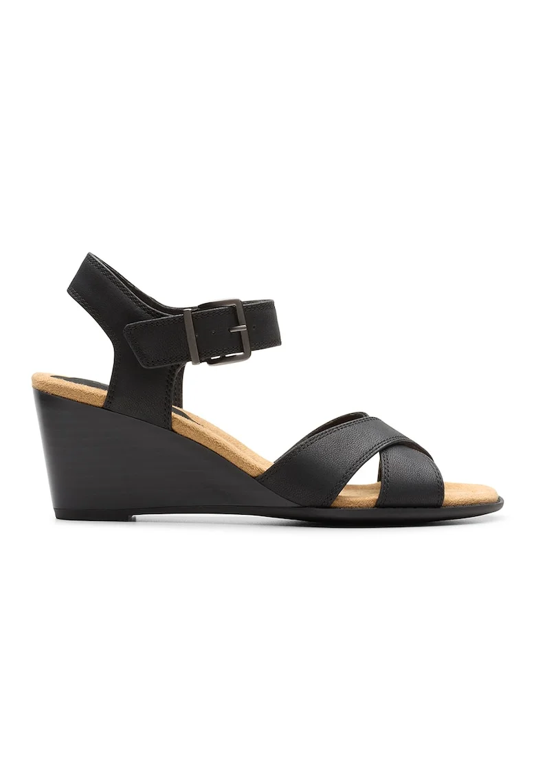 Sandale demi-wedge de piele, Negru
