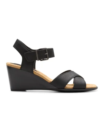 Sandale demi-wedge de piele, Negru
