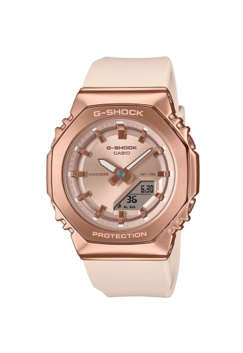 Ceas dama  G-SHOCK, plastic/cauciuc, bej/roz-auriu, 41mm, rezistent la apa 200m