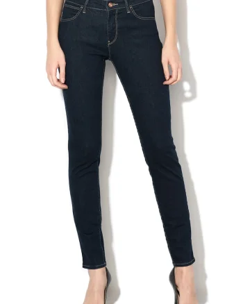 Blugi skinny cu cusaturi contrastante, Bleumarin