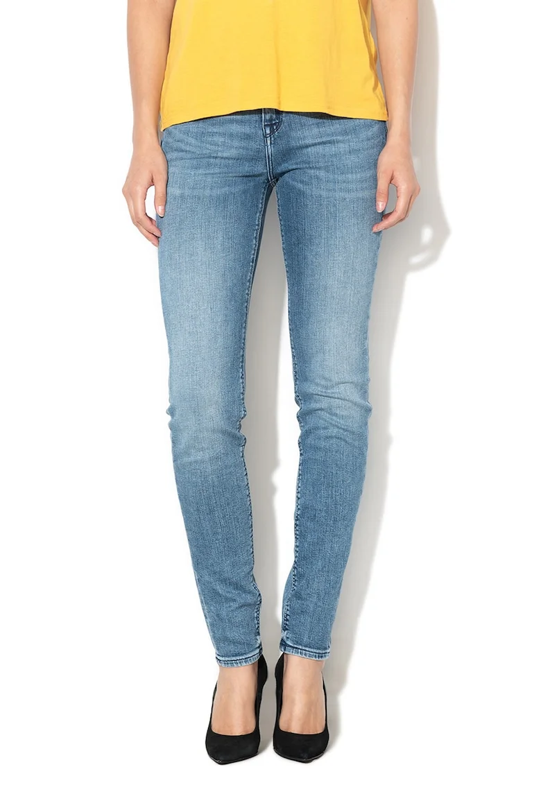 Blugi skinny cu talie inalta si aspect decolorat Scarlett, Albastru