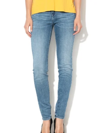 Blugi skinny cu talie inalta si aspect decolorat Scarlett, Albastru