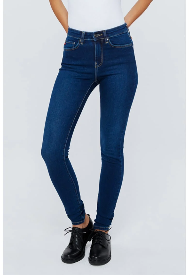 Blugi skinny cu talie inalta Clara, Bleumarin