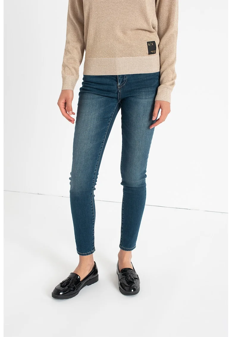 Blugi super skinny cu talie medie, Bleumarin