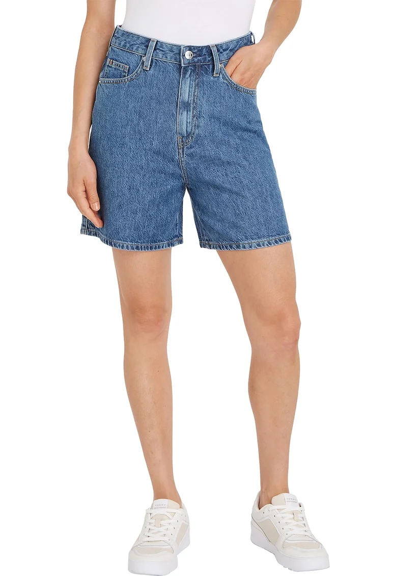 Pantaloni scurti din denim cu talie inalta, Albastru
