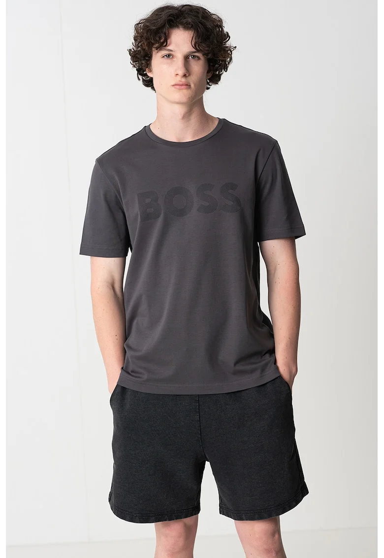 Tricou regular fit cu decolteu la baza gatului Future, Gri inchis